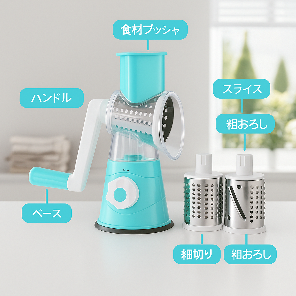 多機能 手動式 野菜スライサー 千切り器 チーズ・ポテト対応 キッチン便利グッズ 洗いやすい 安全設計 DUOLVQI